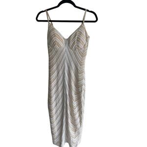 Windsor Nude Champagne Sequin Midi Dress Bodycon Spaghetti Strap Party-sz S